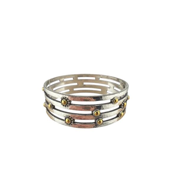 Brighton Jewelry - Brighton Vintage Floral Two Tone Hammered Wide Bangle Bracelet
